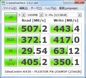 CrystalDiskMark_IdeaCentre-K430_PLEXTOR-PX-256M5P-256GB